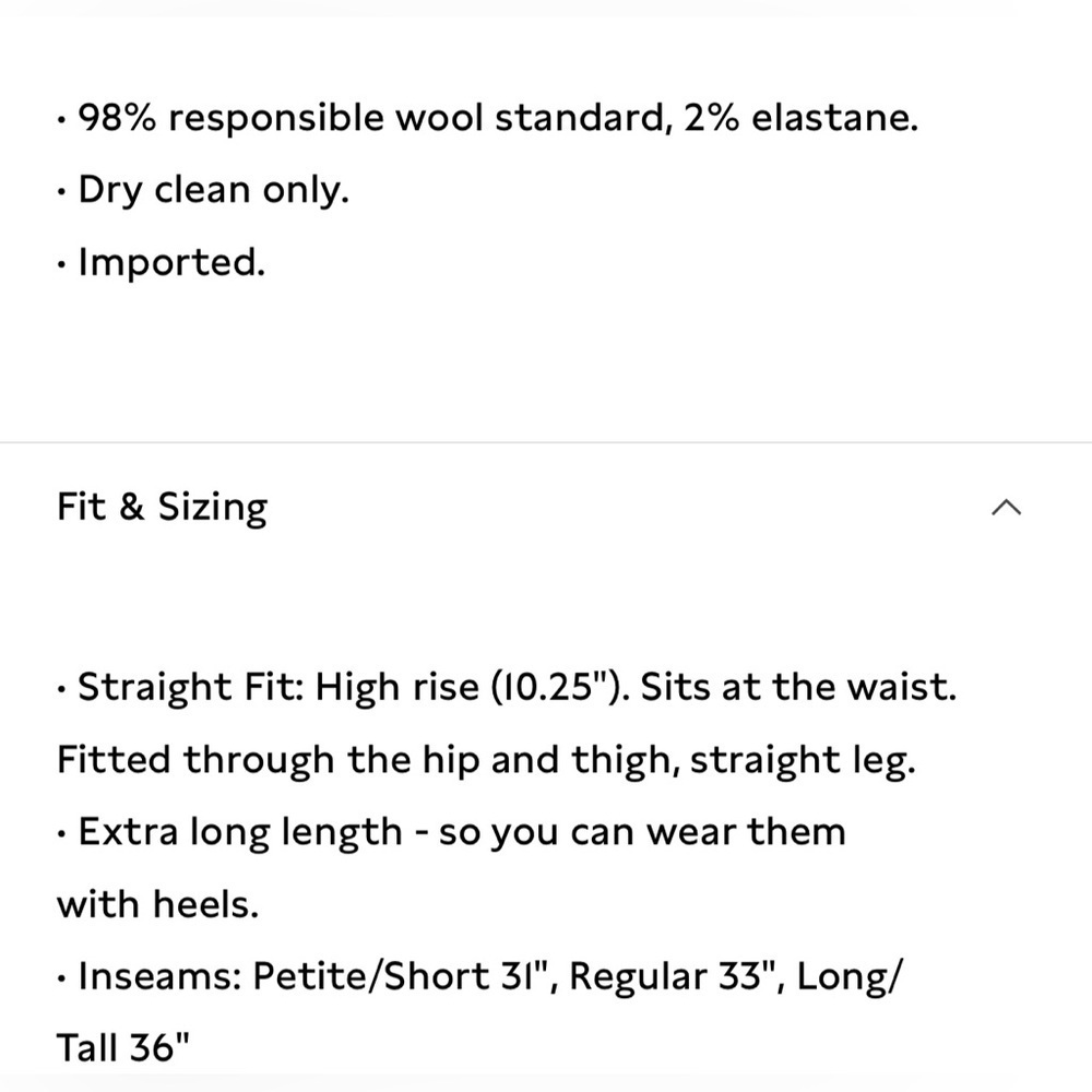 NWT Banana Republic Sienna Straight Italian Wool Black Pant size 6. - Picture 7 of 9